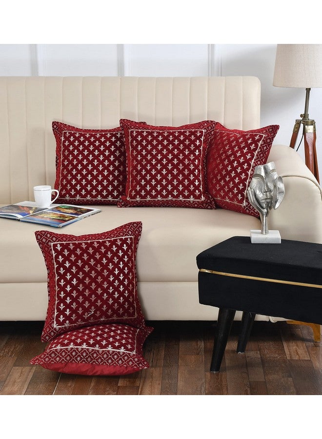 LOOMLYFE Jacquard Geomteric Cushion Covers 16 Inch X 16 Inch Set Of 5 Ethnic Motifs 240 TC Cushion Covers,Design- Star,Color- Maroon - Image 1