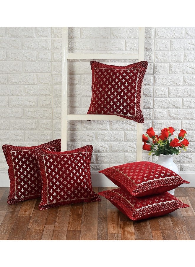 LOOMLYFE Jacquard Geomteric Cushion Covers 16 Inch X 16 Inch Set Of 5 Ethnic Motifs 240 TC Cushion Covers,Design- Star,Color- Maroon - Image 2