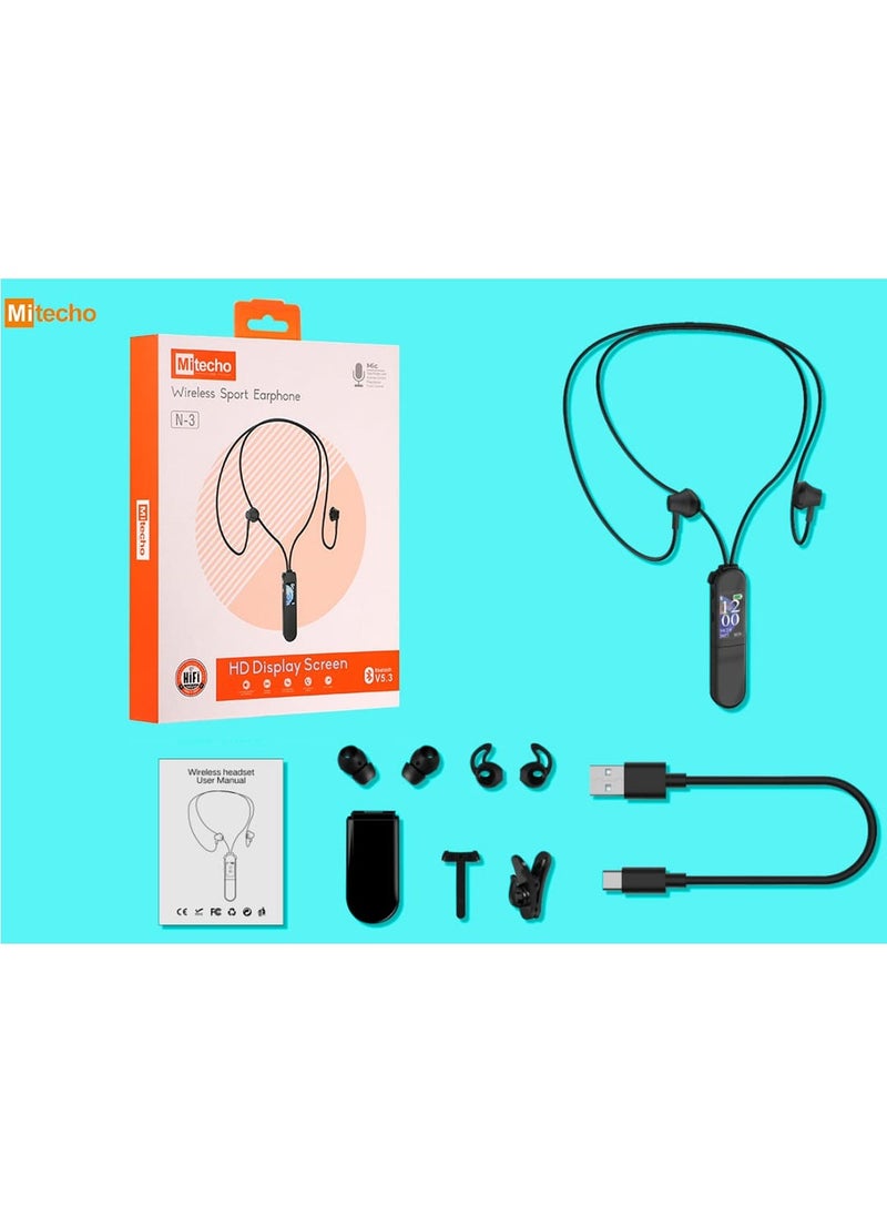 Mi techo Mi Techo N3 Wireleless Neckband Earphone With Hifi Sound Quality HD Clear Microphone and Display Screen Black  - Image 4
