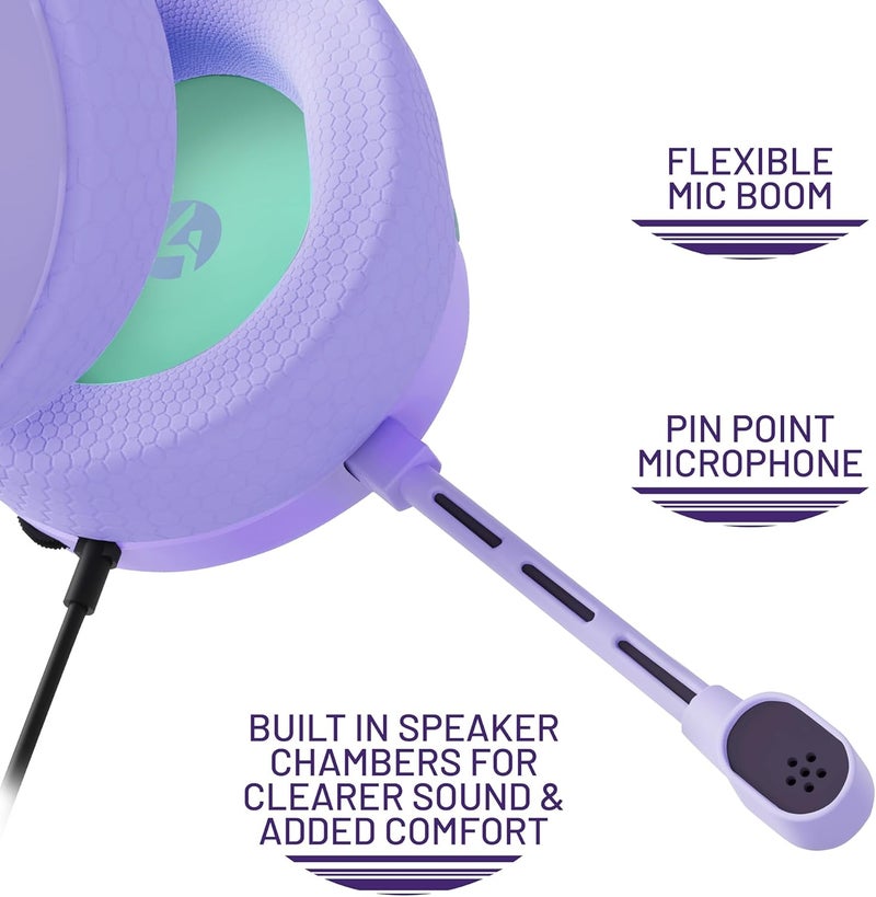 4gamers Panther Mix Gaming Headset - Compatible with PS4, PS5, Xbox, Switch & PC - Mint & Lavendar - Image 4