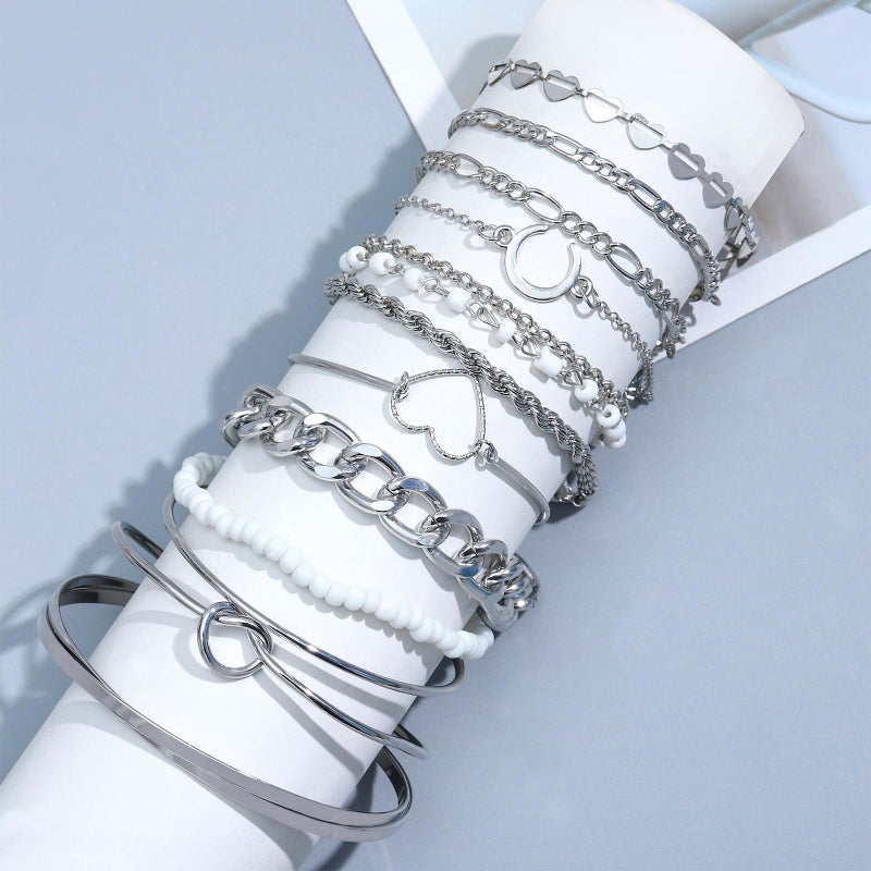 NEWITIN 50 Pieces Silver Jewelry Set for Women Fashion Costume Jewelry Silver Plated Necklace Bracelet Ring Earrings Set for Women - Image 2