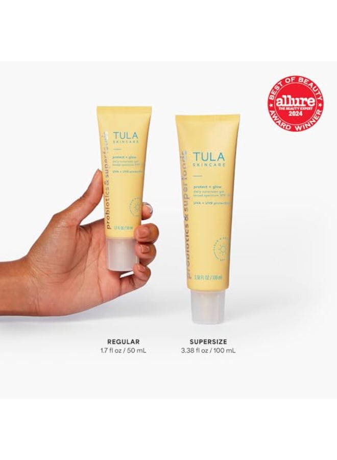 TULA Skin Care Protect Glow Daily Sunscreen Gel Broad Spectrum SPF 30 SkincareFirst NonGreasy NonComedogenic ReefSafe with Pollution Blue Light Protection Supersize 338 oz - Image 3