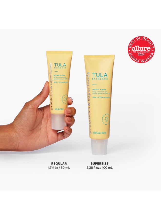 TULA Skin Care Protect Glow Daily Sunscreen Gel Broad Spectrum SPF 30 SkincareFirst NonGreasy NonComedogenic ReefSafe with Pollution Blue Light Protection Supersize 338 oz - Image 4