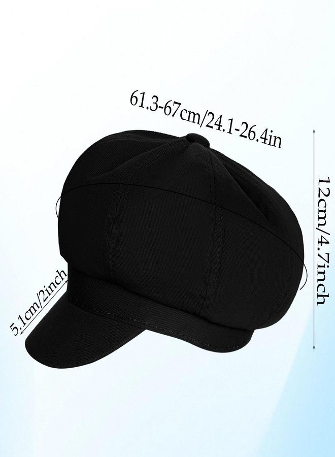 Fengek Newsboy Hats for Women - Classic 8-Panel Cabbie Hat with Adjustable Elastic Band, Breathable Comfortable Fit for All Seasons (Black) - Image 2