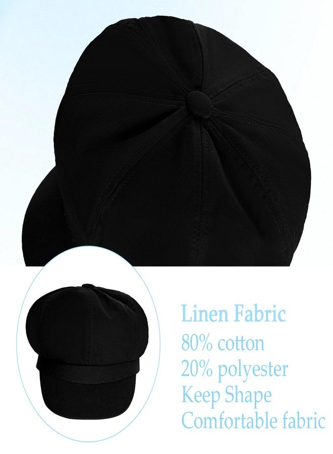 Fengek Newsboy Hats for Women - Classic 8-Panel Cabbie Hat with Adjustable Elastic Band, Breathable Comfortable Fit for All Seasons (Black) - Image 4