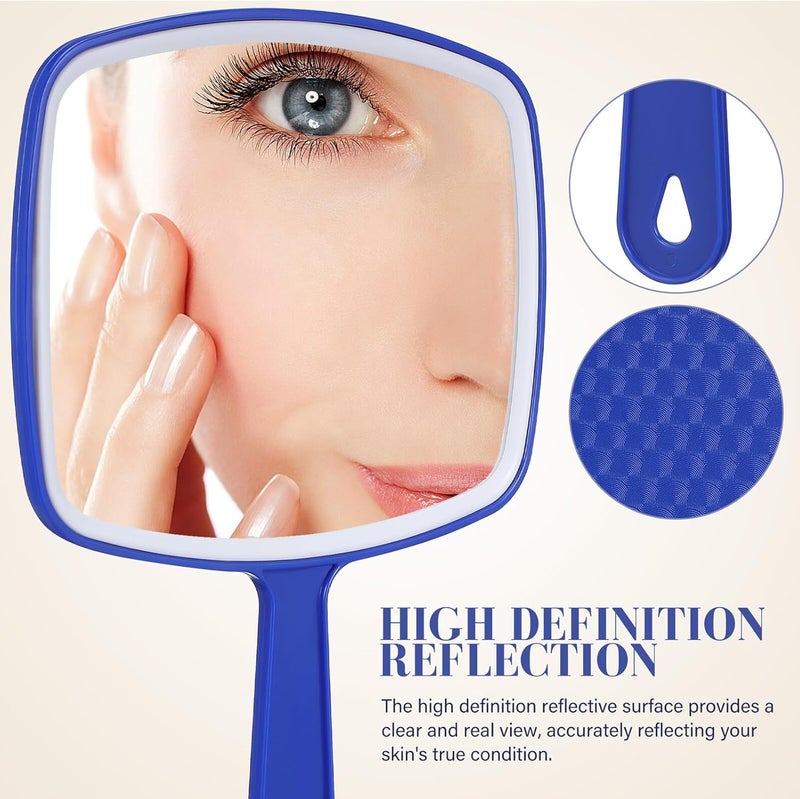 Handheld Makeup Mirror Set 3 Pieces Blue Large Mirror Surface Portable for Women and Bathroom Travel Use - Image 3