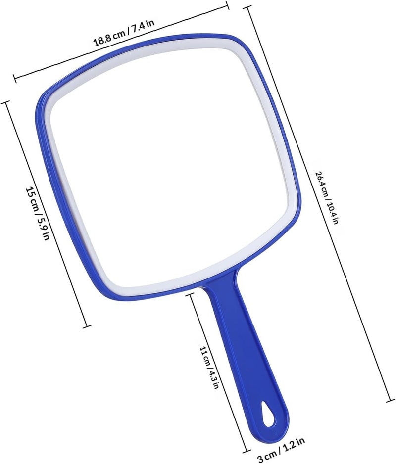 Handheld Makeup Mirror Set 3 Pieces Blue Large Mirror Surface Portable for Women and Bathroom Travel Use - Image 2