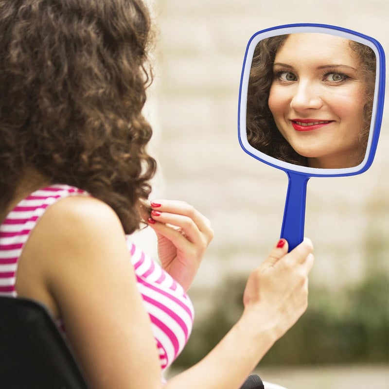 Handheld Makeup Mirror Set 3 Pieces Blue Large Mirror Surface Portable for Women and Bathroom Travel Use - Image 5