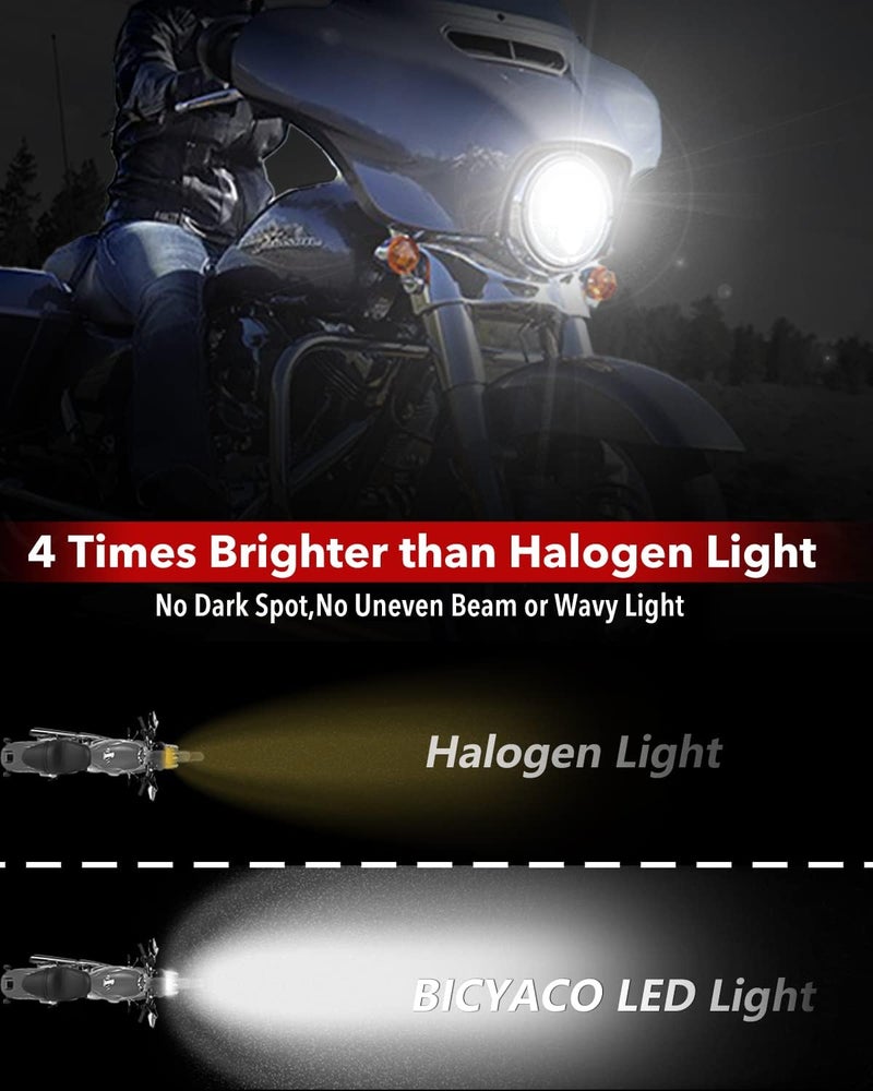 BICYACO 7 Inch LED Motorcycle Headlight with 4.5 Inch Fog Lights Passing Lamps DOT SAE Approved, Compatible with Harley Davidson Classic Electra Street Glide Fat Boy Road King Heritage Softail Chrome - Image 3