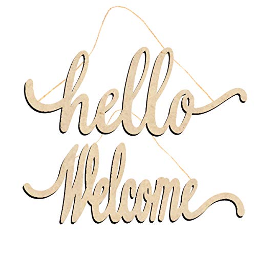 Creaides Hello Welcome Wood Sign Cutout Wooden Letter Sign DIY Block Words Decorative Signs for Wreath Home Door Wall Art Decoration - Image 1
