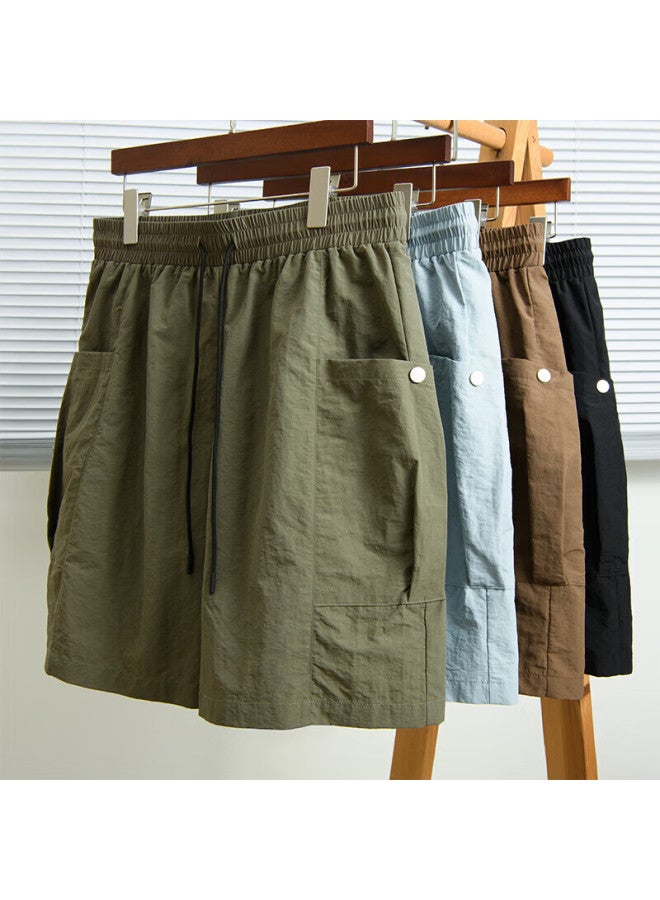 Geniolamode Men's Shorts, Summer Trendy Casual Loose Outdoor Workwear Retro Mountain Style Five-point Pants, Army Green, M - Image 1