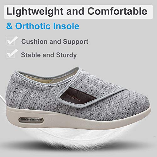 Orthoshoes أحذية نسائية أنيقة لمرضى السكري مع دعم للقوس، عرض واسع إضافي أحذية مشي لتورم القدمين حذاء قابل للتعديل سهل الارتداء والخلع مع 3 أزواج من نعل استبدال للدعم للقدمين المتورمتين رمادي فاتح - Image 3