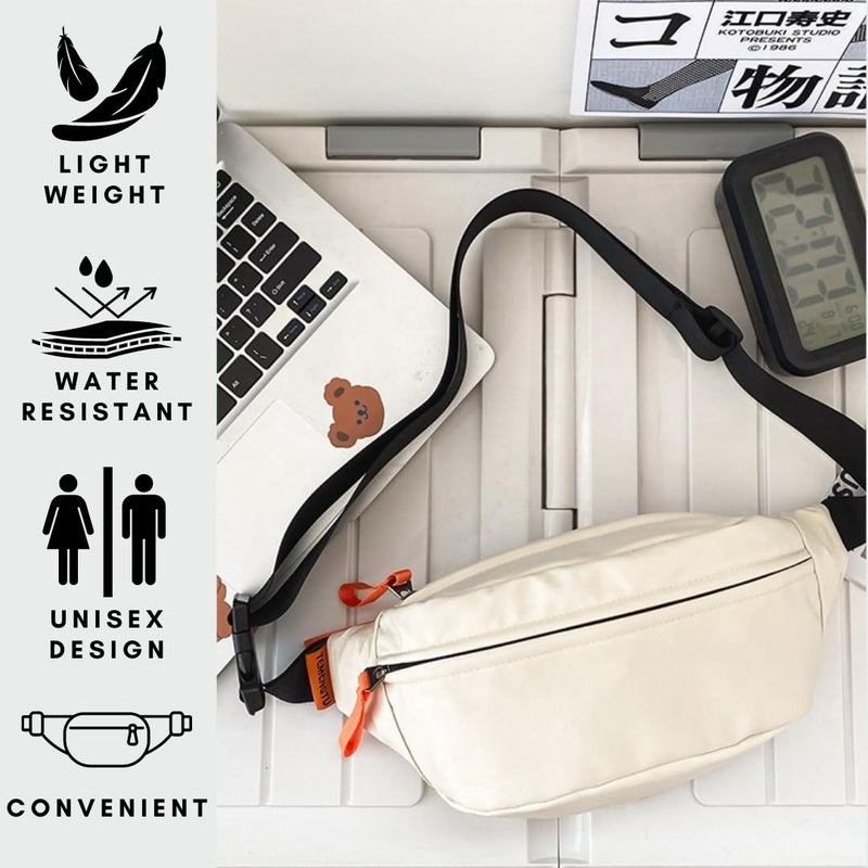 Tressential Waist Bag for Men Women | Cross Body Fanny Pack for Hiking, Travel, Camping, Outdoor Sports, Cycling | Money Belt with Adjustable Strap (White) - Image 3
