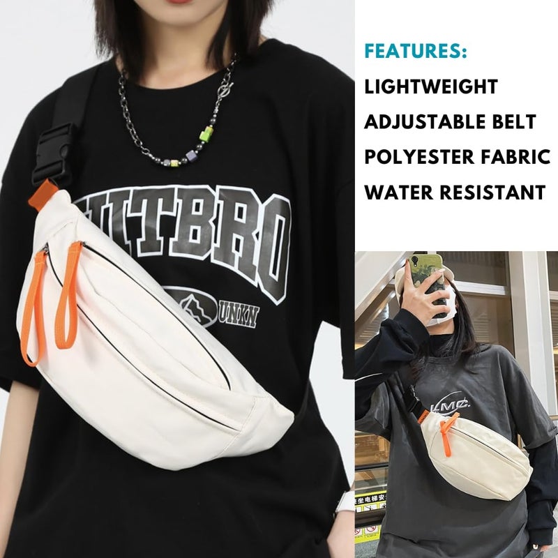Tressential Waist Bag for Men Women | Cross Body Fanny Pack for Hiking, Travel, Camping, Outdoor Sports, Cycling | Money Belt with Adjustable Strap (White) - Image 2