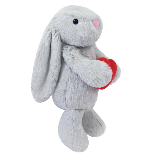Aqushymallow Cow 8 Bunny Stuffed Animal with Red Heart Cute Plush Bunny Toy Soft Rabbit Gift for Kids Adults Valentines Day Christmas Birthday Anniversary Light Gray - Image 5