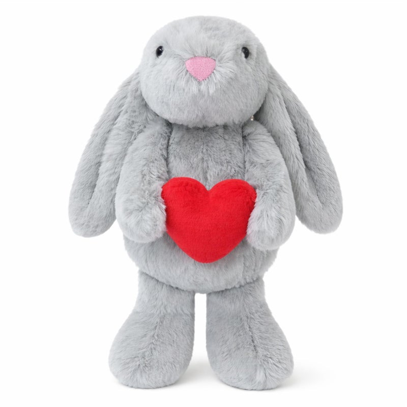 Aqushymallow Cow 8 Bunny Stuffed Animal with Red Heart Cute Plush Bunny Toy Soft Rabbit Gift for Kids Adults Valentines Day Christmas Birthday Anniversary Light Gray - Image 3