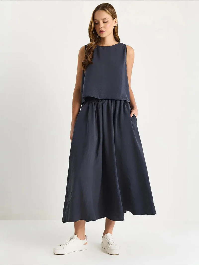 LUCCI Sleeveless Crew Neck Long Tunic and Wide Leg Pants Set