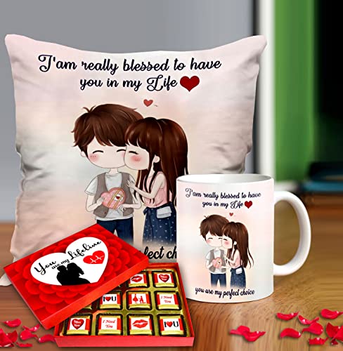 Midiron Gift For Husband Birthday Gift for Girlfriend Chocolate with Cushion and Coffee Mug Valentine Day Gifts Birthday Gifts for Wife Gift For Husband Birthday Pack 3