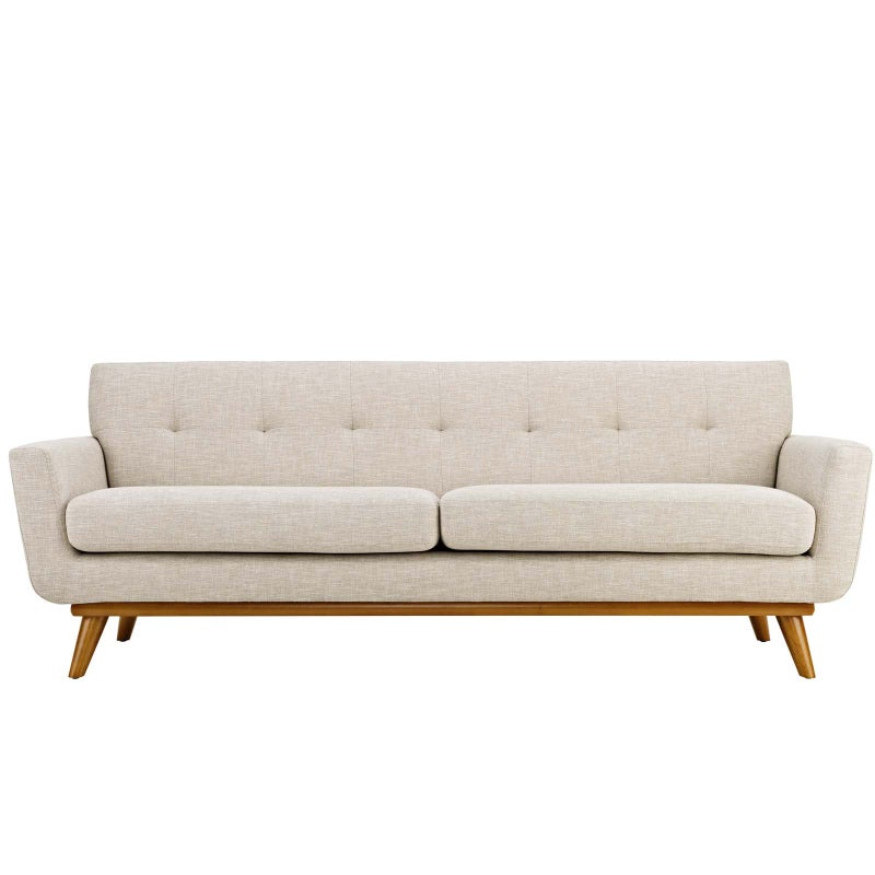 Modway Engage MidCentury Modern Upholstered Fabric Sofa in Beige