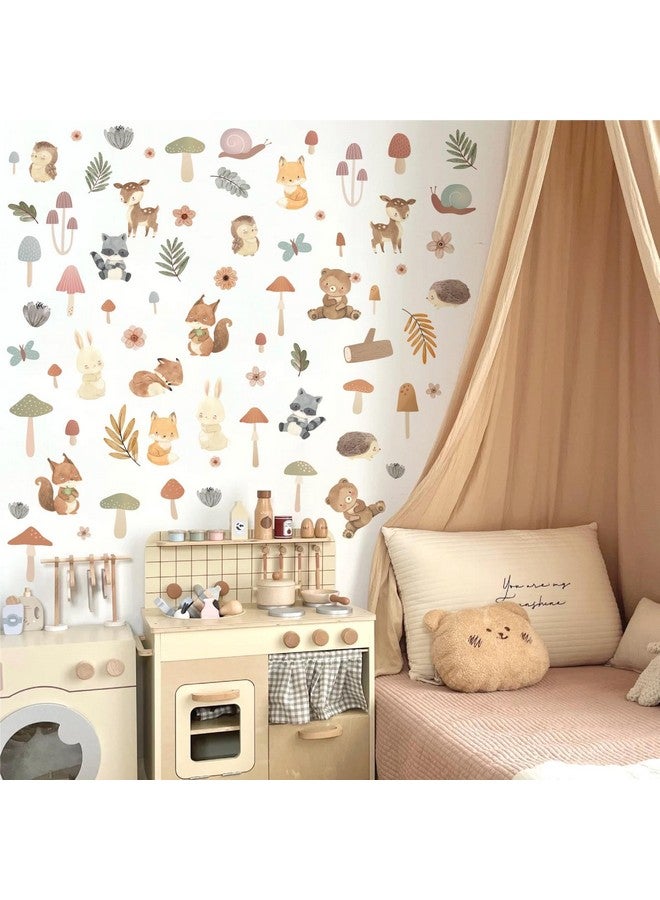 Kazova Woodland Animals Wall Stickers Small Mushroom Wall Stickers Cute Cartoon Animals Wall Decals Mushroom Forest Woodland Wall Decals for Kids Room Nursery Bedroom Playroom Decor - Image 1