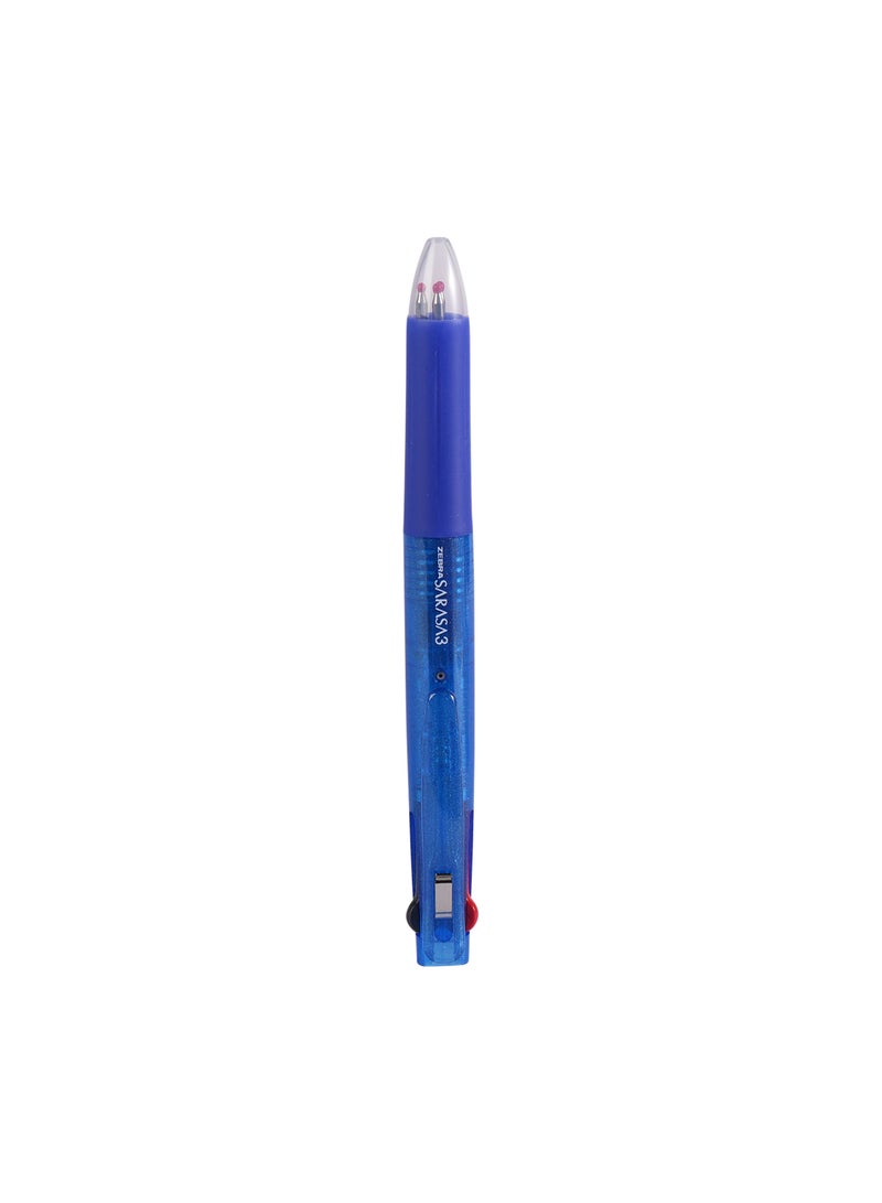 ZEBRA Clip-On Multi Pen 3 in 1( 0.5 mm), 3 Colors, Blue Barrel, Soft Comfort Grip for Smooth Writing, Pack of 10 Pens - Image 2