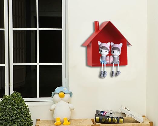 khusubhdecor khusubhdecor MDF Floating Shelves for Wall Pine Wood Rustic Solid Small Hut Shaped Wall Mounted Shelves Unique for Wall Decor Ideal for Bedroom Living Room Kitchen 7x3x9 Red  - Image 1