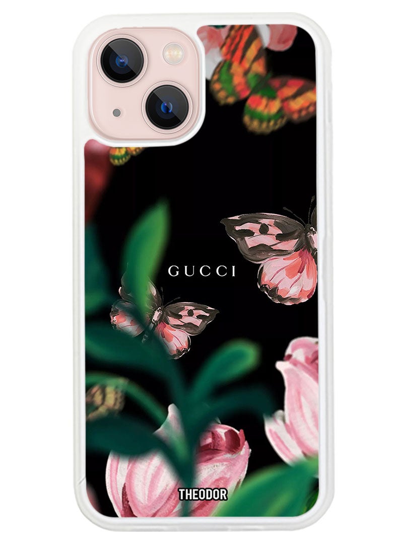 Theodor Protective Case Anti Scratch Shock Proof Cover For APPLE IPHONE 14 Gucci Butterfly (White Bumper) - Image 1