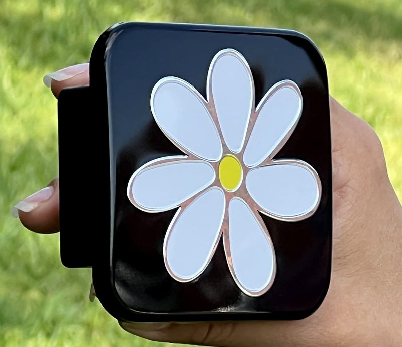Trailer Hitch Cover Plug Insert Fits 2 Receivers White Chamomile Flower