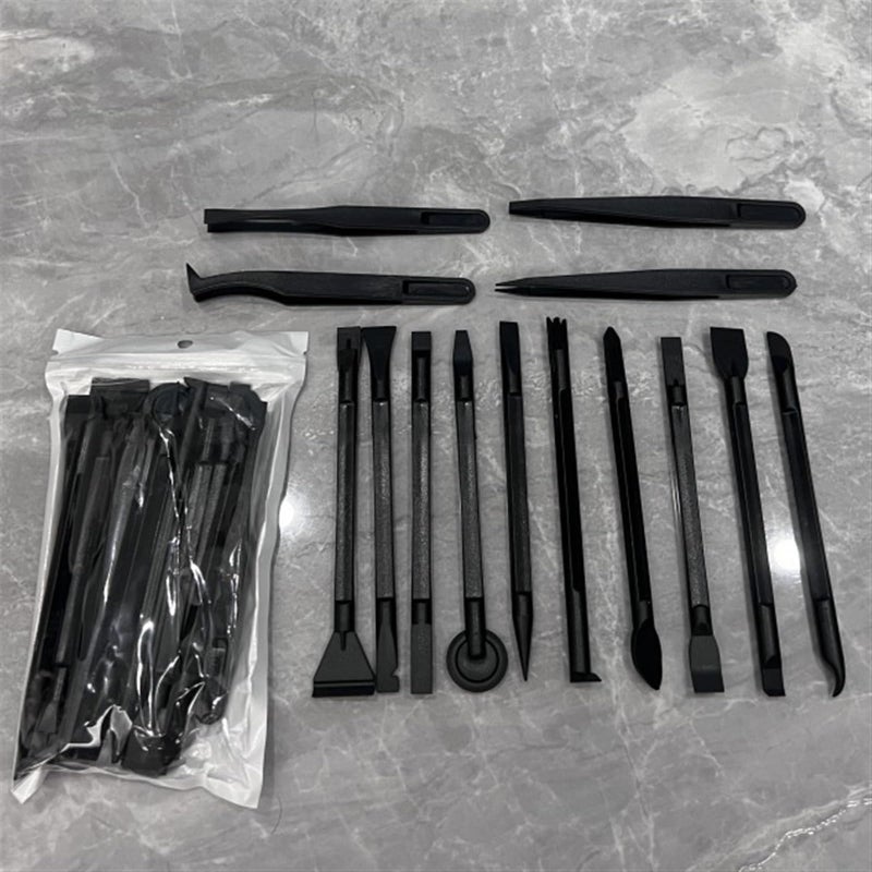 معجون، 10 قطع من أدوات الكشط البلاستيكية + 4 قطع من الملاقط الدقيقة المضادة للكهرباء الساكنة، أداة كشط على شكل قلم تنظيف لا تخدش الأسطح، صلبة ومتعددة الأغراض للأماكن الضيقة - Image 3