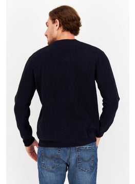 NNO7 Men Round Neck Textured Sweater, Navy  - Image 2