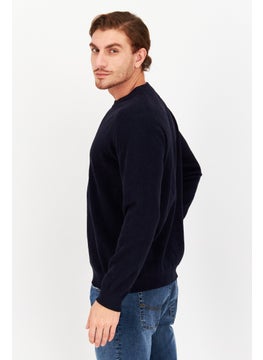 NNO7 Men Round Neck Textured Sweater, Navy  - Image 4