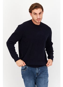 NNO7 Men Round Neck Textured Sweater, Navy  - Image 1