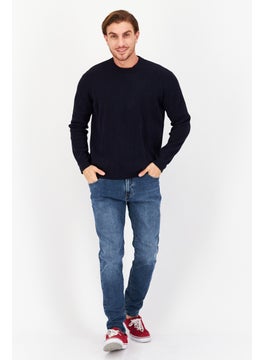 NNO7 Men Round Neck Textured Sweater, Navy  - Image 3