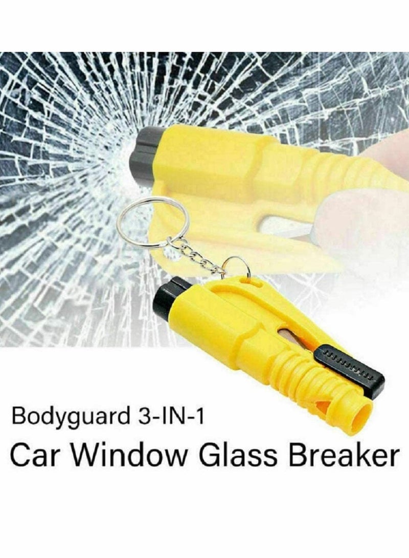 3 in 1 Car Emergency Hammer - Maso Auto 2PCS Car Life Keychain Emergency Escape Tool with Car Window Safety Rescue Tool Window Glass Breaker Hammer (Yellow) - Image 1