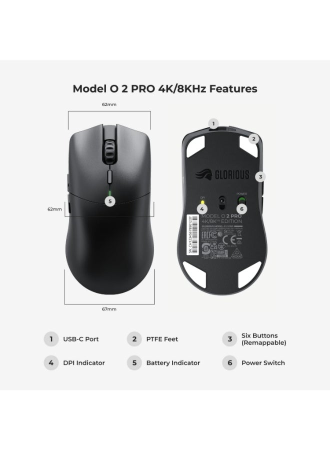 Glorious Gaming Model O 2 PRO 4K/8K Wireless Gaming Mouse - 2.4GHz Wireless 1ms delay, 4K/8K Polling, 100M clicks, 59g Ultralight, Long Battery Life, 26K DPI BAMF 2.0 Sensor, 6 Buttons - Matte Black - Image 5