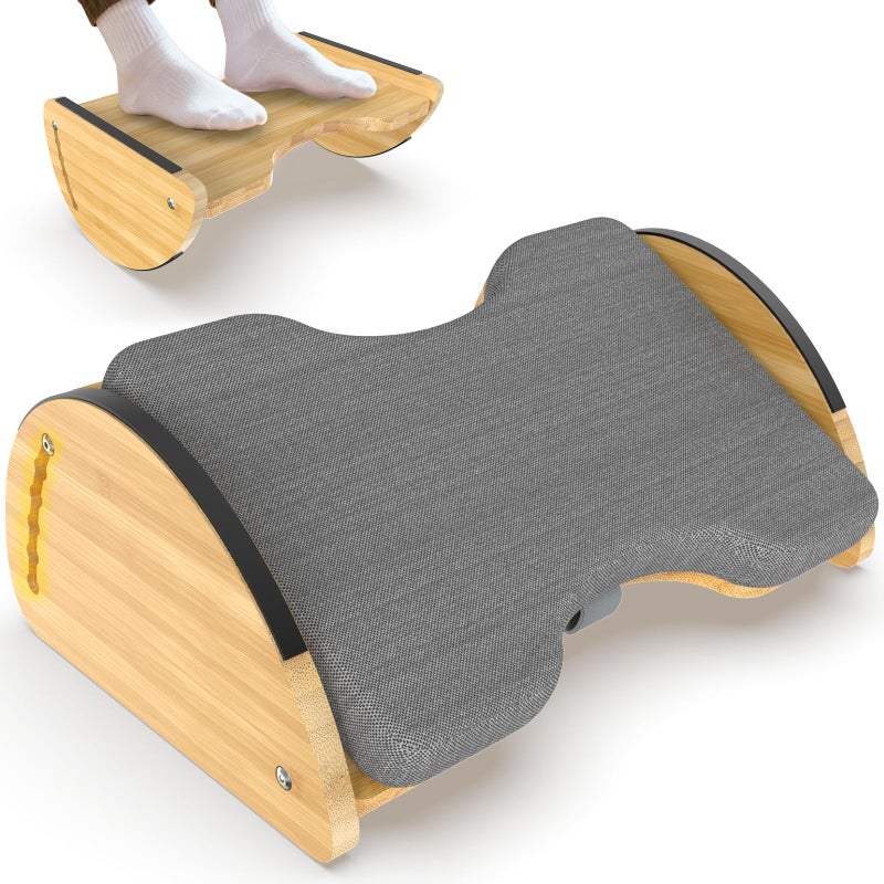 FOXHIVE Bamboo Foot Rest for Under Desk at Work - 3-in-1 Reversible Rocking Under Desk Footrest with Foam Cushion and 6 Adjustable Heights, Ergonomic Foot Rest with Washable Cover for Home, Office and Gaming - Image 1