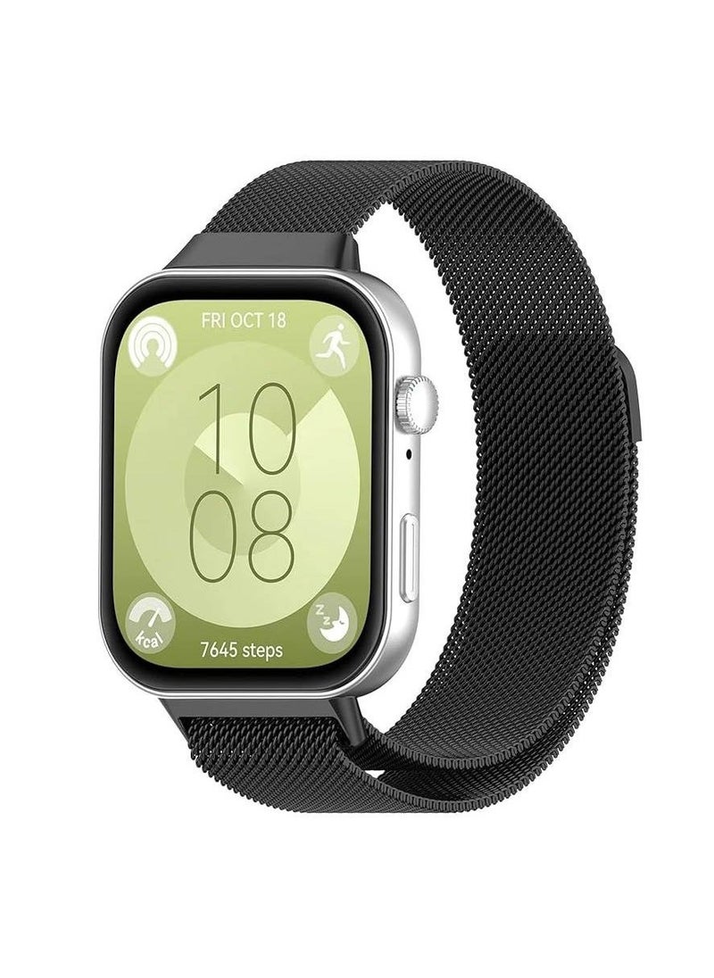 Generic - Milanese Stainless Steel Replacement Band Compatible with Huawei Fit 3 Watch, Magnetic Stainless Steel Mesh type strap (Black) - Image 1
