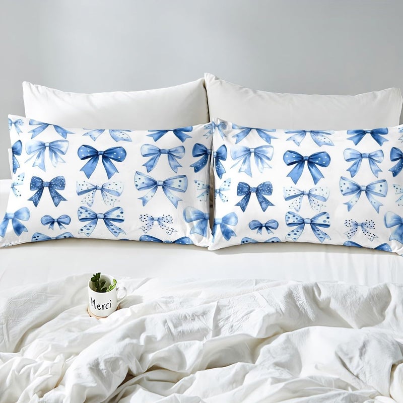 Erosebridal Kids Blue Bow Sheet Set King Size Princess Bow Tie Girls Bed Sheets Set Ultra Soft Butterfly Knot Bedding Sets Fairy Tale Theme Girlish Modern Fashion Sheets Room Decor 4 Pieces - Image 4