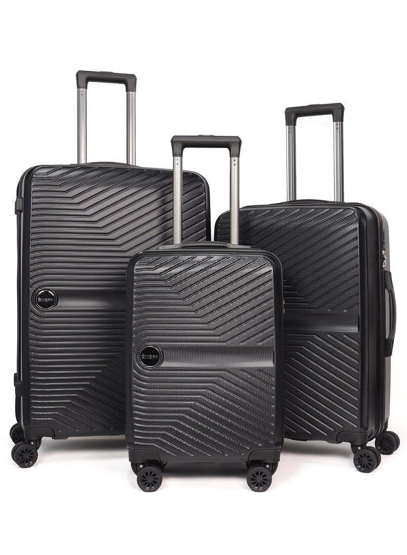 OMBRY Luggage Set 3 Pieces Suitcase Set Carry on Luggage with Wheels Check-in Luggage PC Durable Suitcase Rotating Silent Wheels 3-Piece 20/24/28 Black - Image 1