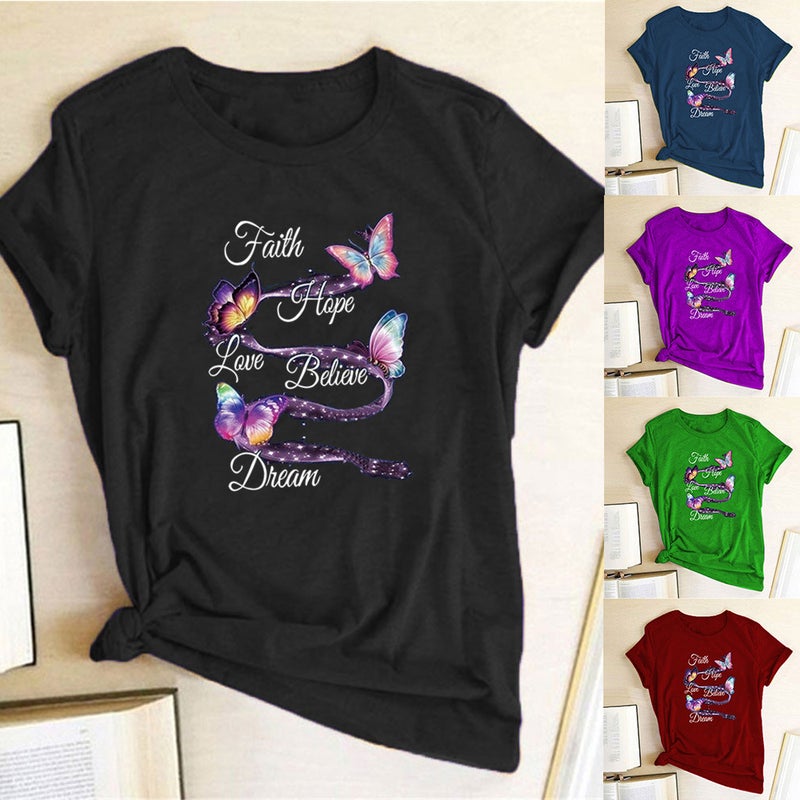 wish independent station butterfly letter print short sleeve t-shirt - Image 2