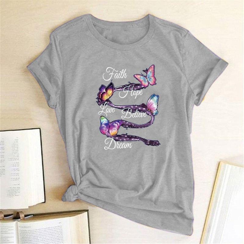 wish independent station butterfly letter print short sleeve t-shirt - Image 1