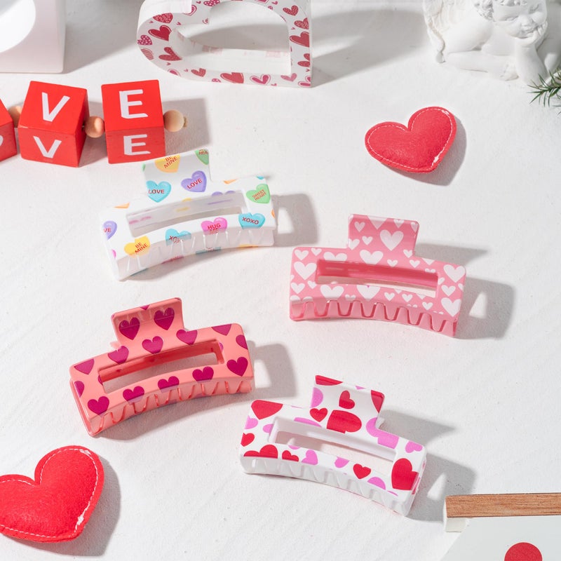 PANTIDE 4Pcs Valentine's Day Heart Hair Claw Clips for Women Girls - Conversation Love Heart Rectangle Nonslip Banana Hair Clips, Thin Thick Short Long Curly Hair Accessories, Valentines Birthday Gift - Image 4