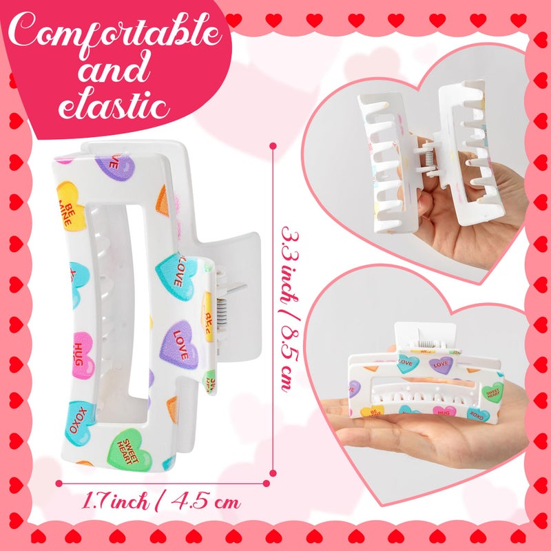 PANTIDE 4Pcs Valentine's Day Heart Hair Claw Clips for Women Girls - Conversation Love Heart Rectangle Nonslip Banana Hair Clips, Thin Thick Short Long Curly Hair Accessories, Valentines Birthday Gift - Image 2