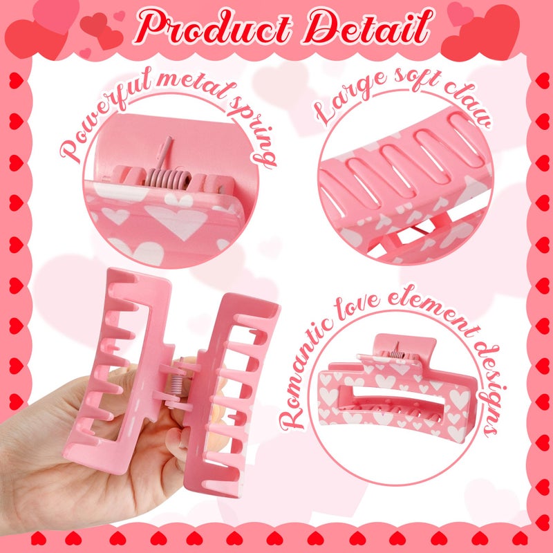 PANTIDE 4Pcs Valentine's Day Heart Hair Claw Clips for Women Girls - Conversation Love Heart Rectangle Nonslip Banana Hair Clips, Thin Thick Short Long Curly Hair Accessories, Valentines Birthday Gift - Image 3