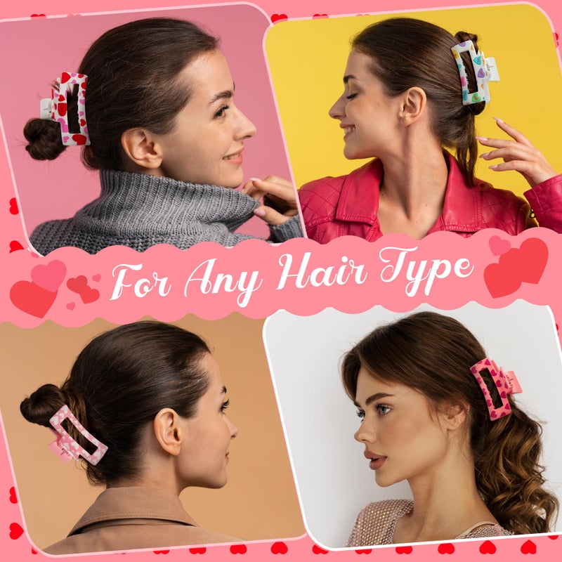 PANTIDE 4Pcs Valentine's Day Heart Hair Claw Clips for Women Girls - Conversation Love Heart Rectangle Nonslip Banana Hair Clips, Thin Thick Short Long Curly Hair Accessories, Valentines Birthday Gift - Image 5