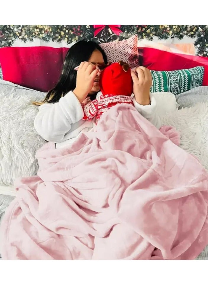 BSB HOME BSB HOME® 300 GSM Premium Plush Single Blanket for Bed, Sofa, Couch, Travel and Camping AC Blanket | 150x220 cm | Pink | SOLID FLANNEL  - Image 2