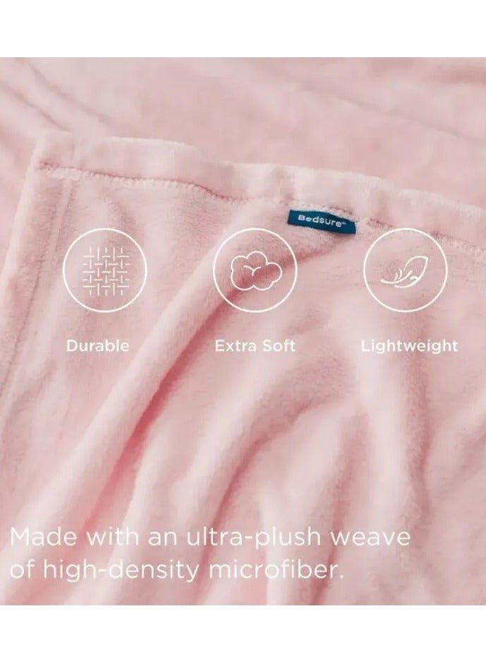 BSB HOME BSB HOME® 300 GSM Premium Plush Single Blanket for Bed, Sofa, Couch, Travel and Camping AC Blanket | 150x220 cm | Pink | SOLID FLANNEL  - Image 3