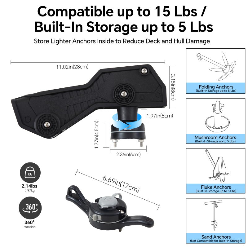 Hitorhike Universal Anchor Mount-Heavy Duty Boat Holder with Multi-Directional Locking,Built-in Storage for Kayaks,Canoes (Basic Mount + Rope Holder + Anchor Lock Bracket Set) - Image 3