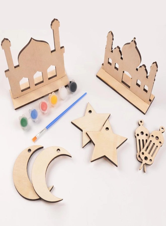 Curious Button Pack of 8 DIY Wood Ramadan eid Activity Paint Your own masjid Pine MDF Islamic Craft kit Kids Ramadan eid Decoration | Ramadan Decor Ornaments | Ramadan Decoration & Home Decor 6 inch - Image 1