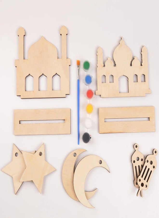 Curious Button Pack of 8 DIY Wood Ramadan eid Activity Paint Your own masjid Pine MDF Islamic Craft kit Kids Ramadan eid Decoration | Ramadan Decor Ornaments | Ramadan Decoration & Home Decor 6 inch - Image 5
